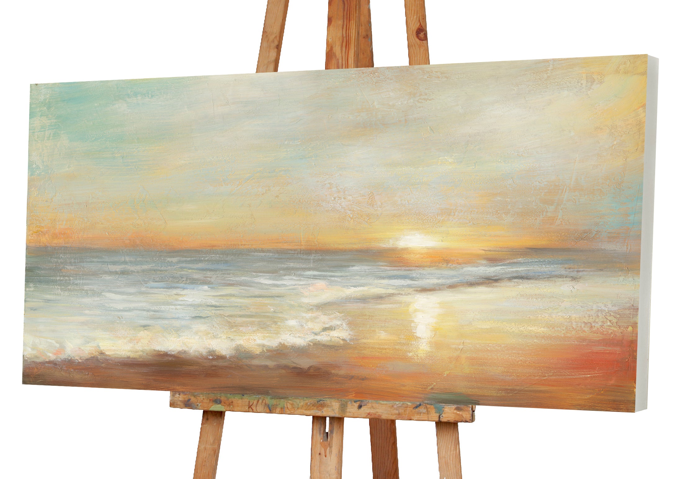 Peinture coucher de soleil au bord de la mer