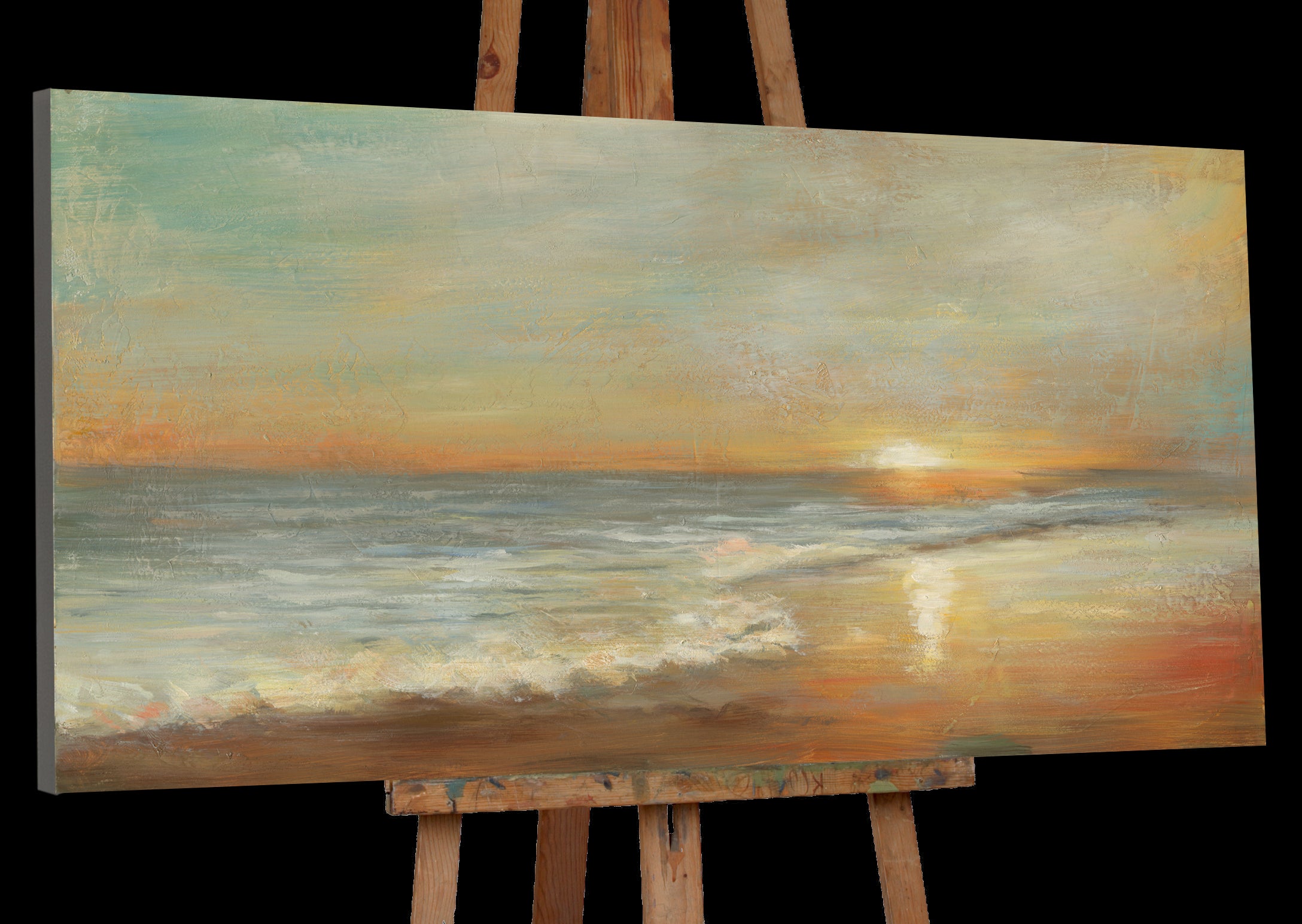 Peinture coucher de soleil au bord de la mer