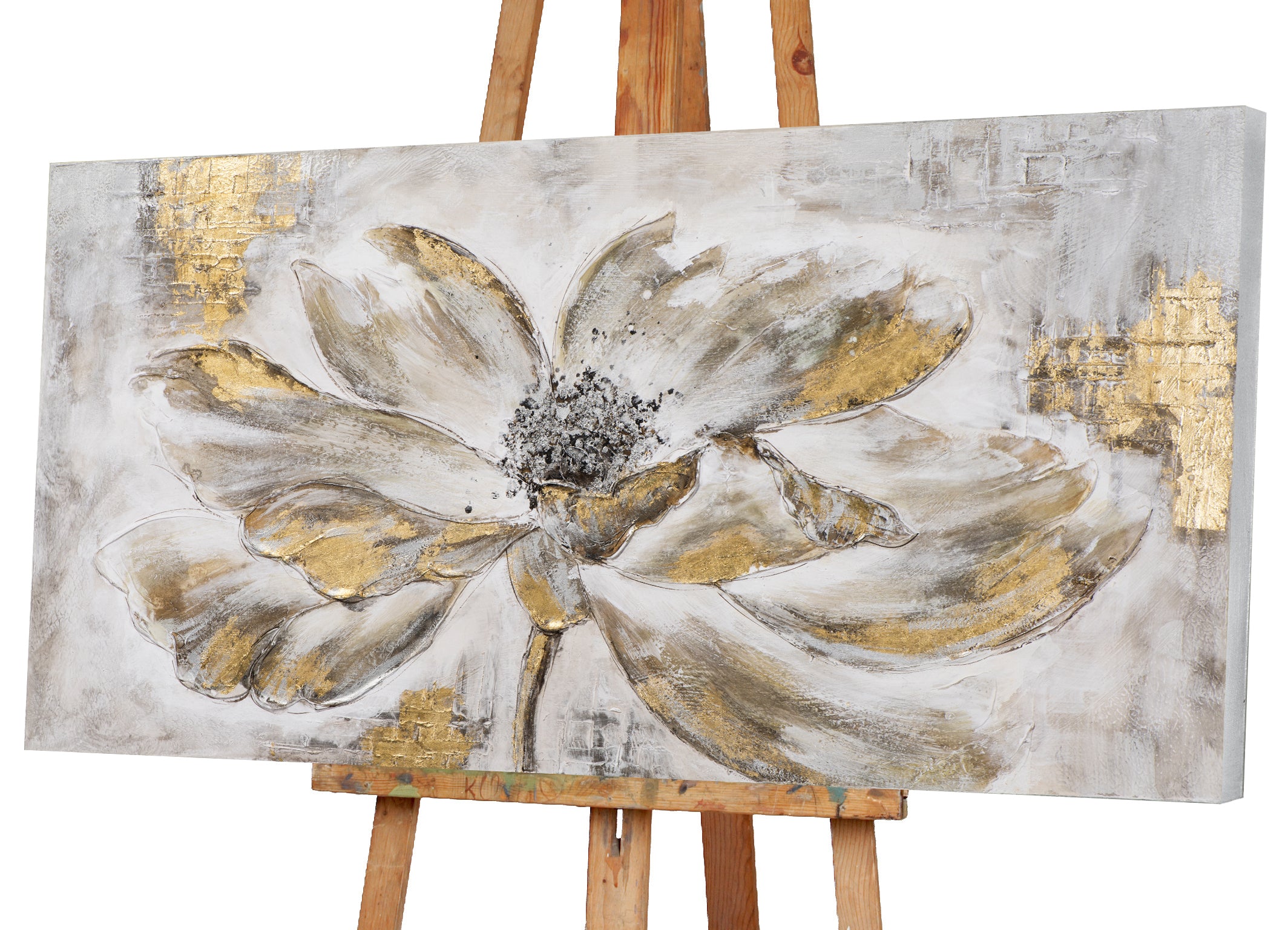 Peinture de fleurs aux feuilles dorées