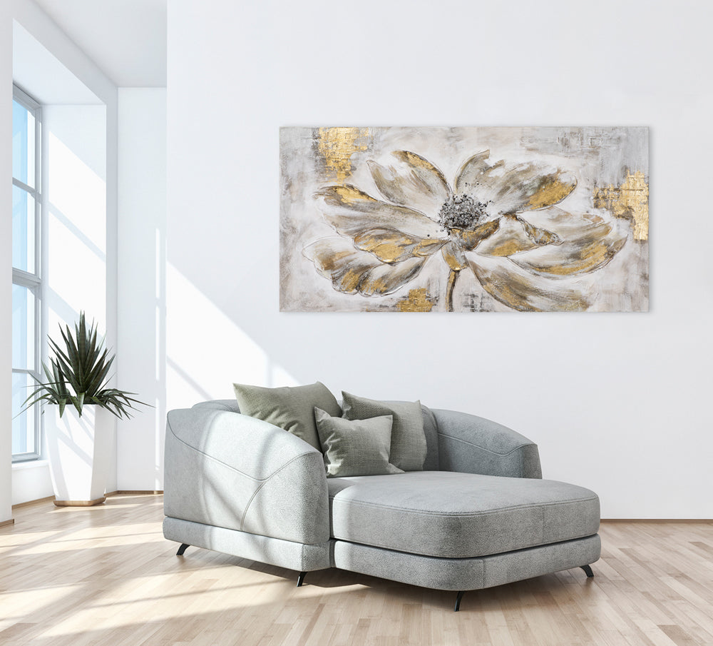 Peinture de fleurs aux feuilles dorées