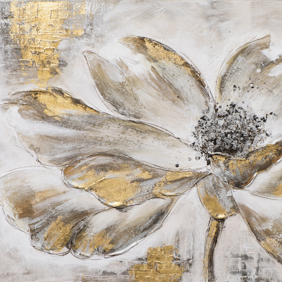 Peinture de fleurs aux feuilles dorées