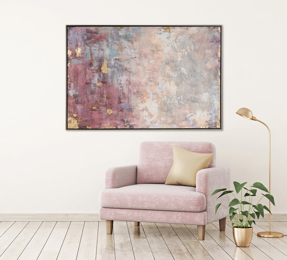 Peinture abstraite en rose avec de l'or