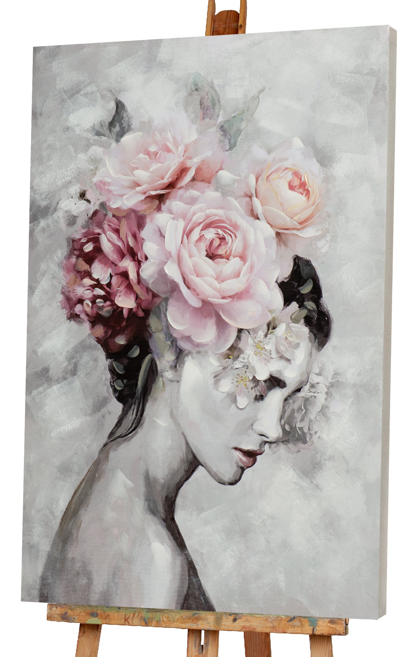 Peinture de la Beauté avec des fleurs délicates dans ses cheveux