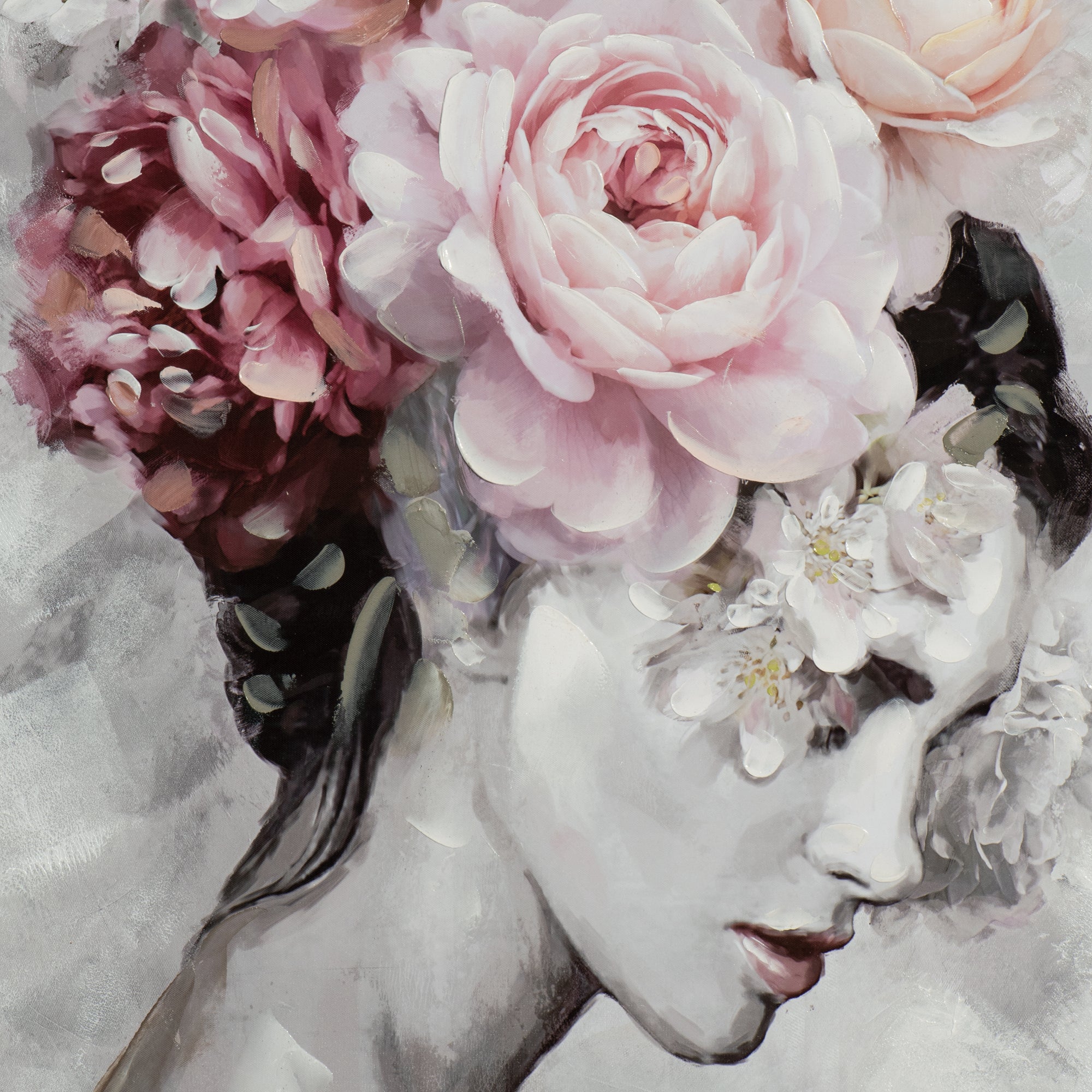 Gemälde Schönheit mit zarten Blumen im Haar