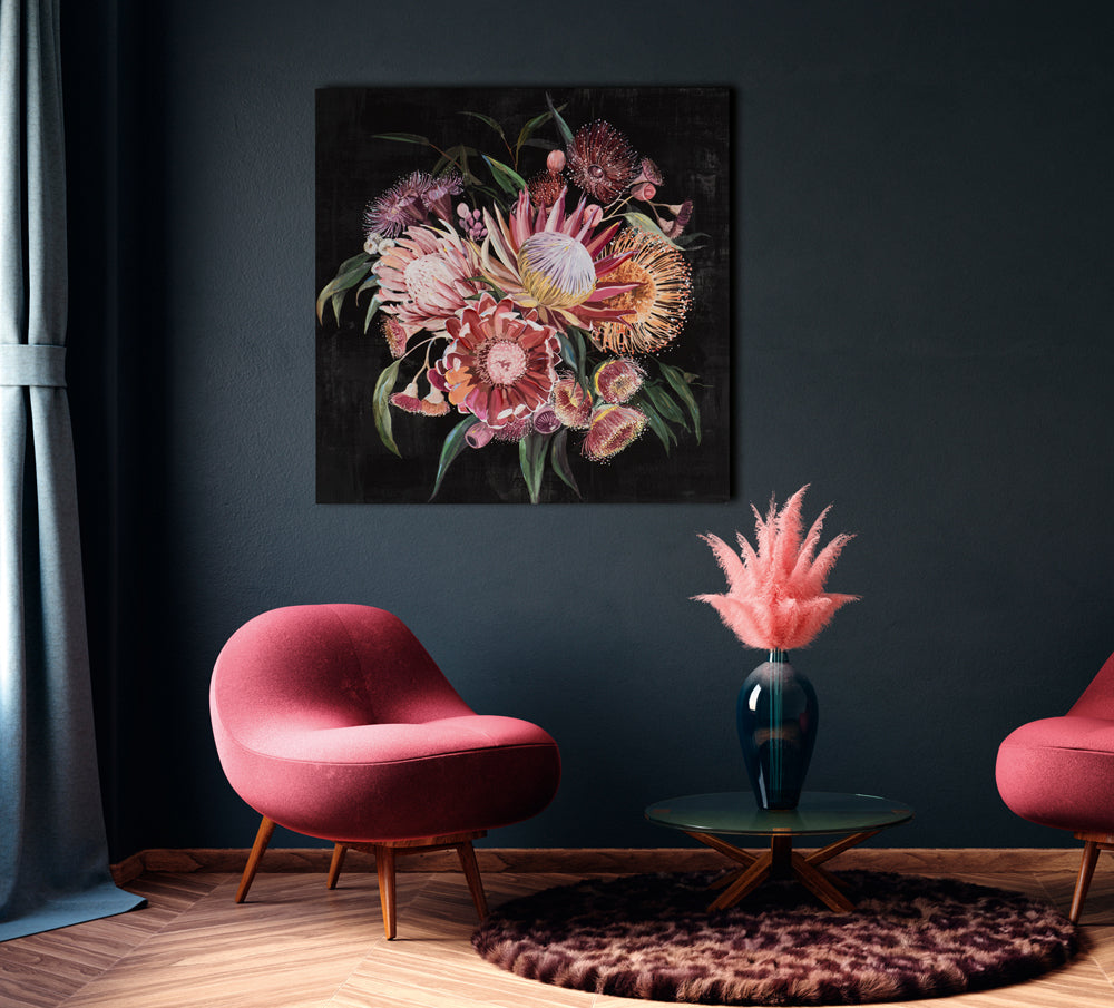 Gemälde Blumenstrauß auf dunklem Hintergrund