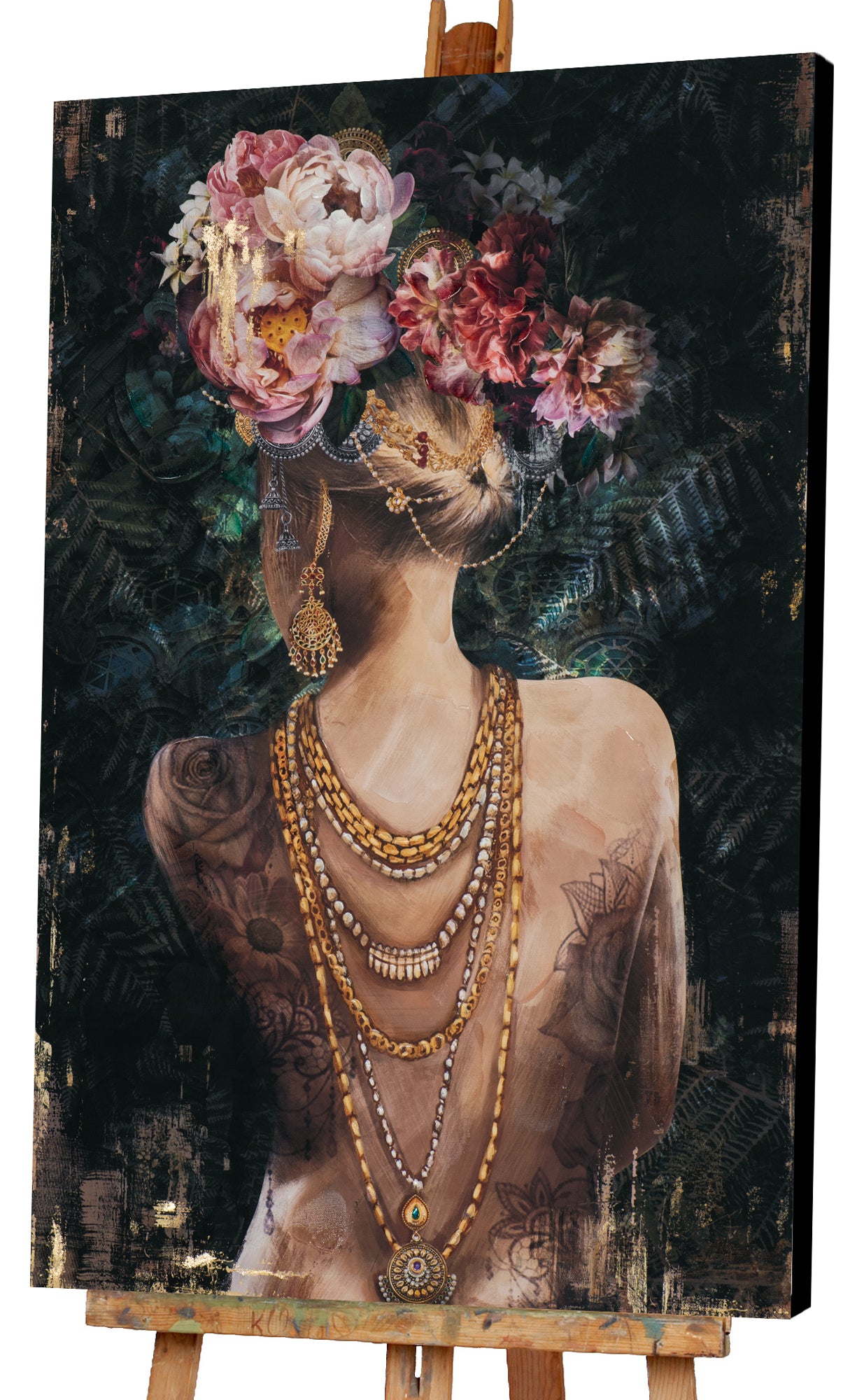 Gemälde Rückenansicht geschmückte Schönheit