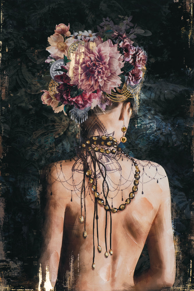 Gemälde Rückenansicht geschmückte Schönheit