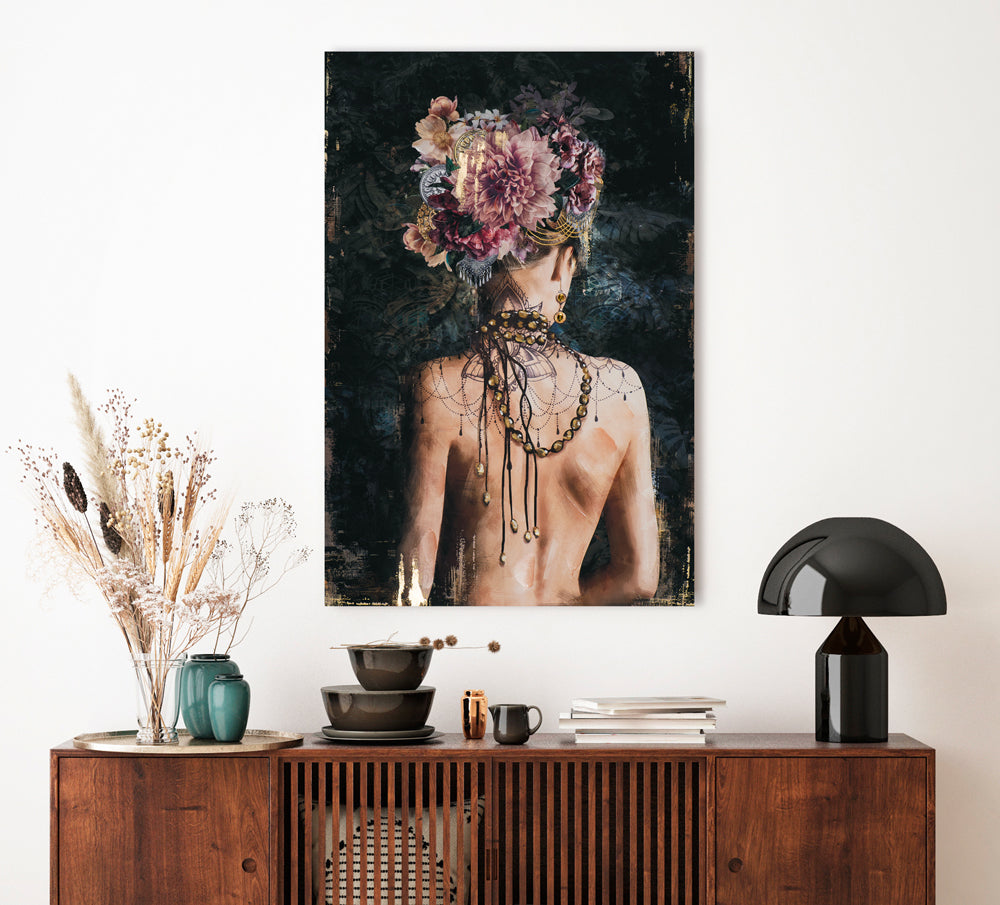 Gemälde Rückenansicht geschmückte Schönheit