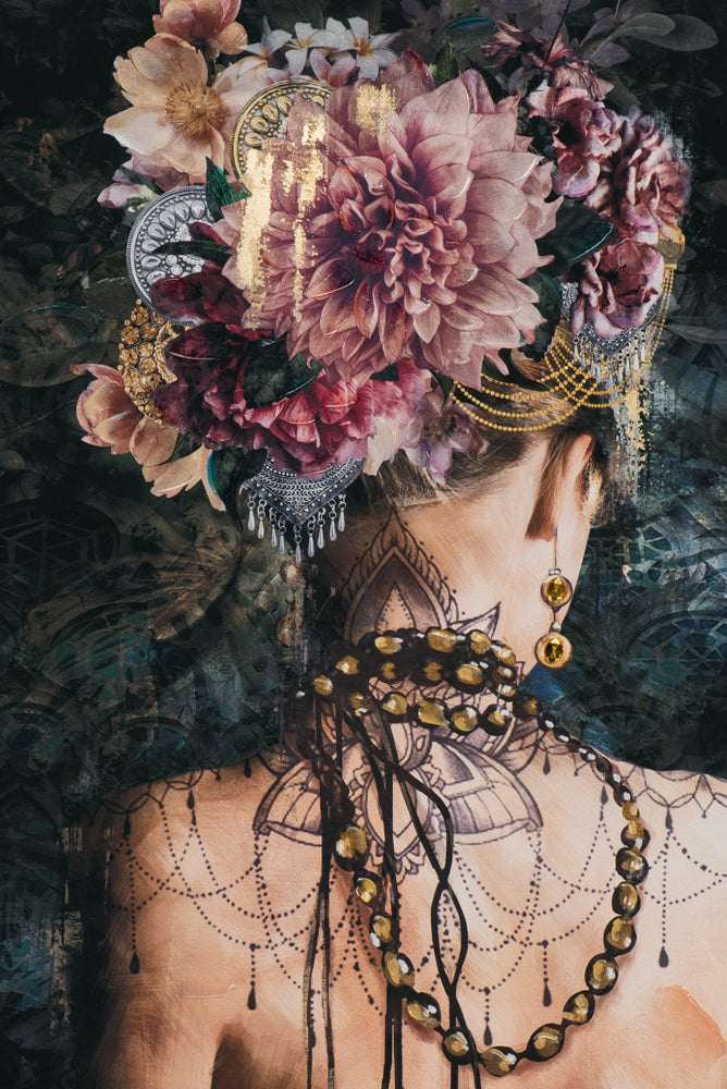 Gemälde Rückenansicht geschmückte Schönheit