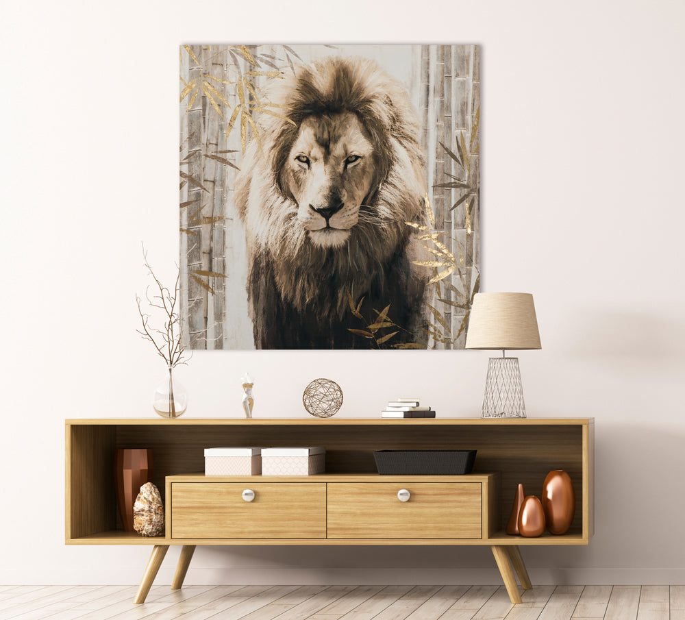 Peinture de lion avec du bambou