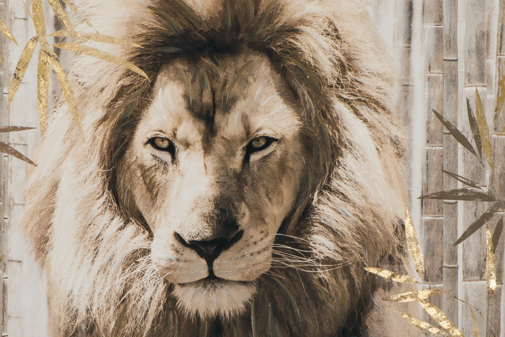 Peinture de lion avec du bambou