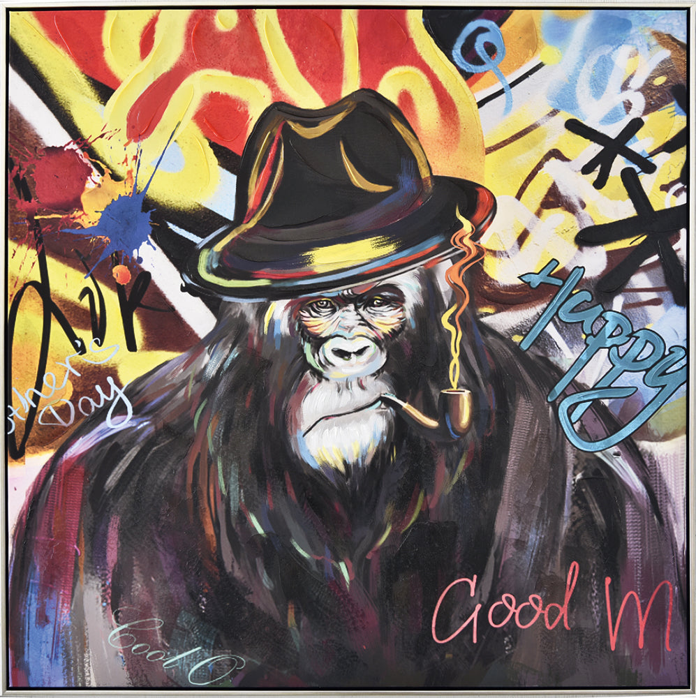 Gemälde Street Art Schimpanse mit Hut