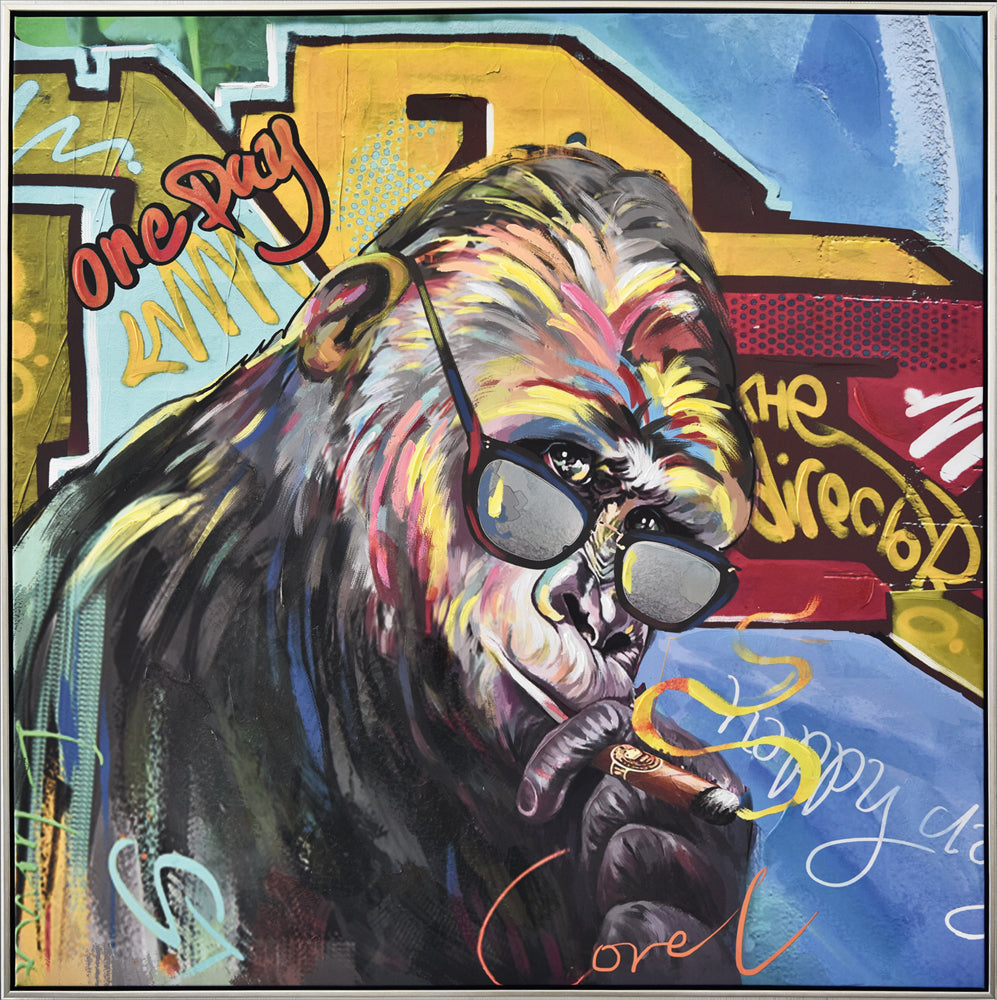 Painting Street Art Chimpanzee with Glasses