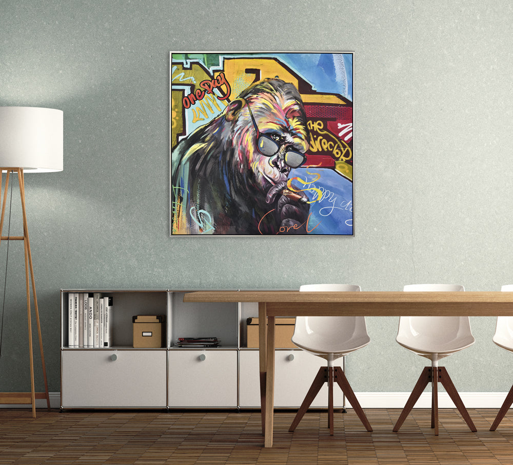 Painting Street Art Chimpanzee with Glasses