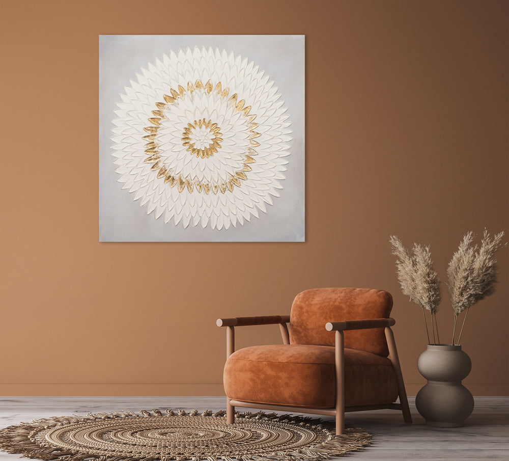 Peinture Mandala en Blanc-Or