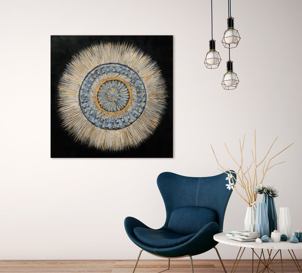 Peinture Mandala 3D Bleu-Gris
