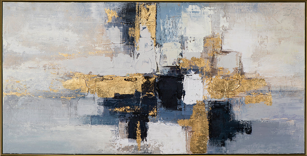 La peinture dorée reflète le bleu