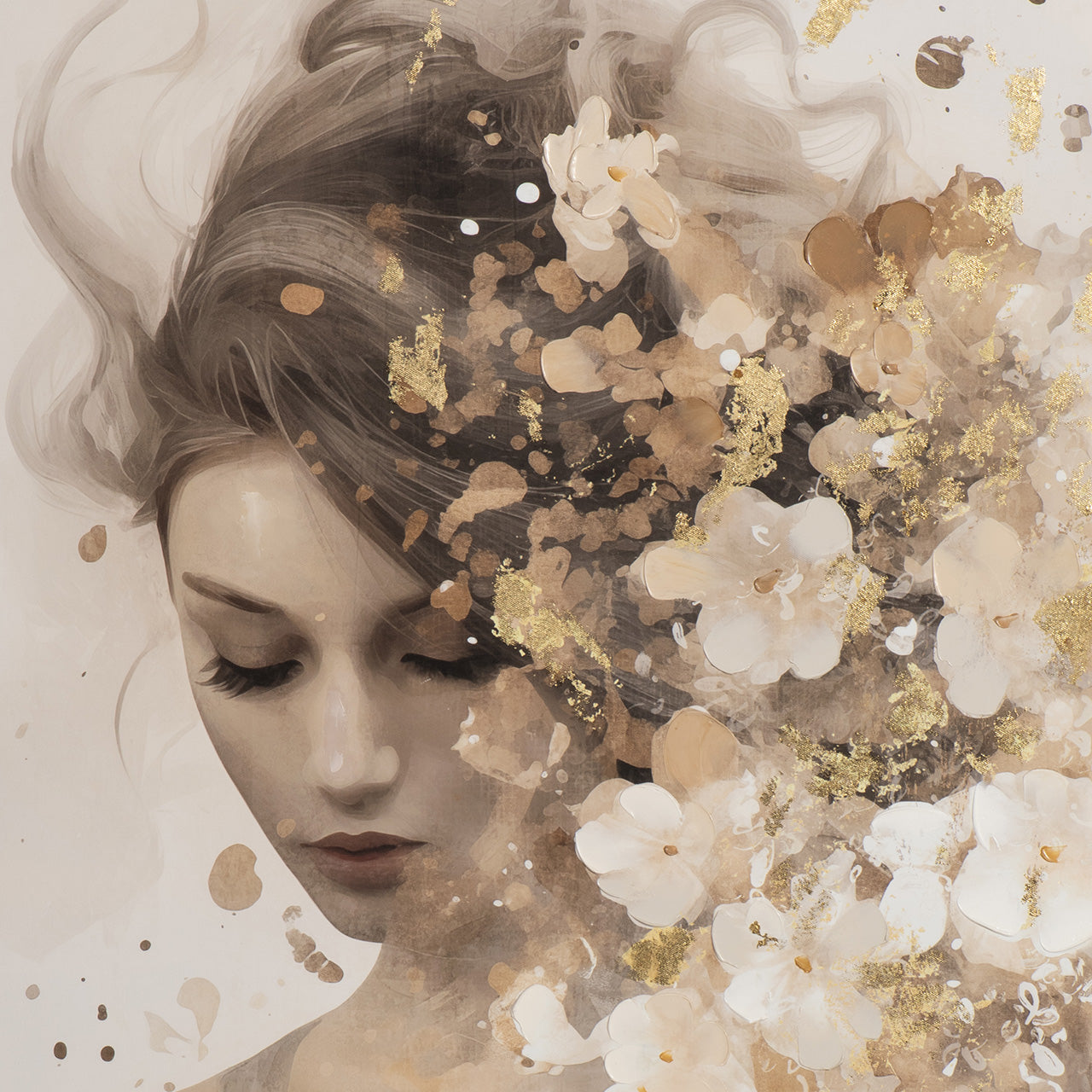 peinture Fleurs d'or dans les cheveux