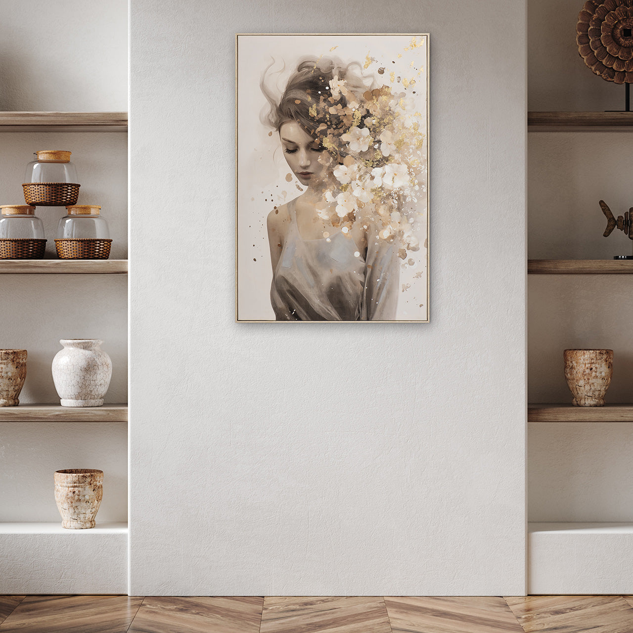 peinture Fleurs d'or dans les cheveux