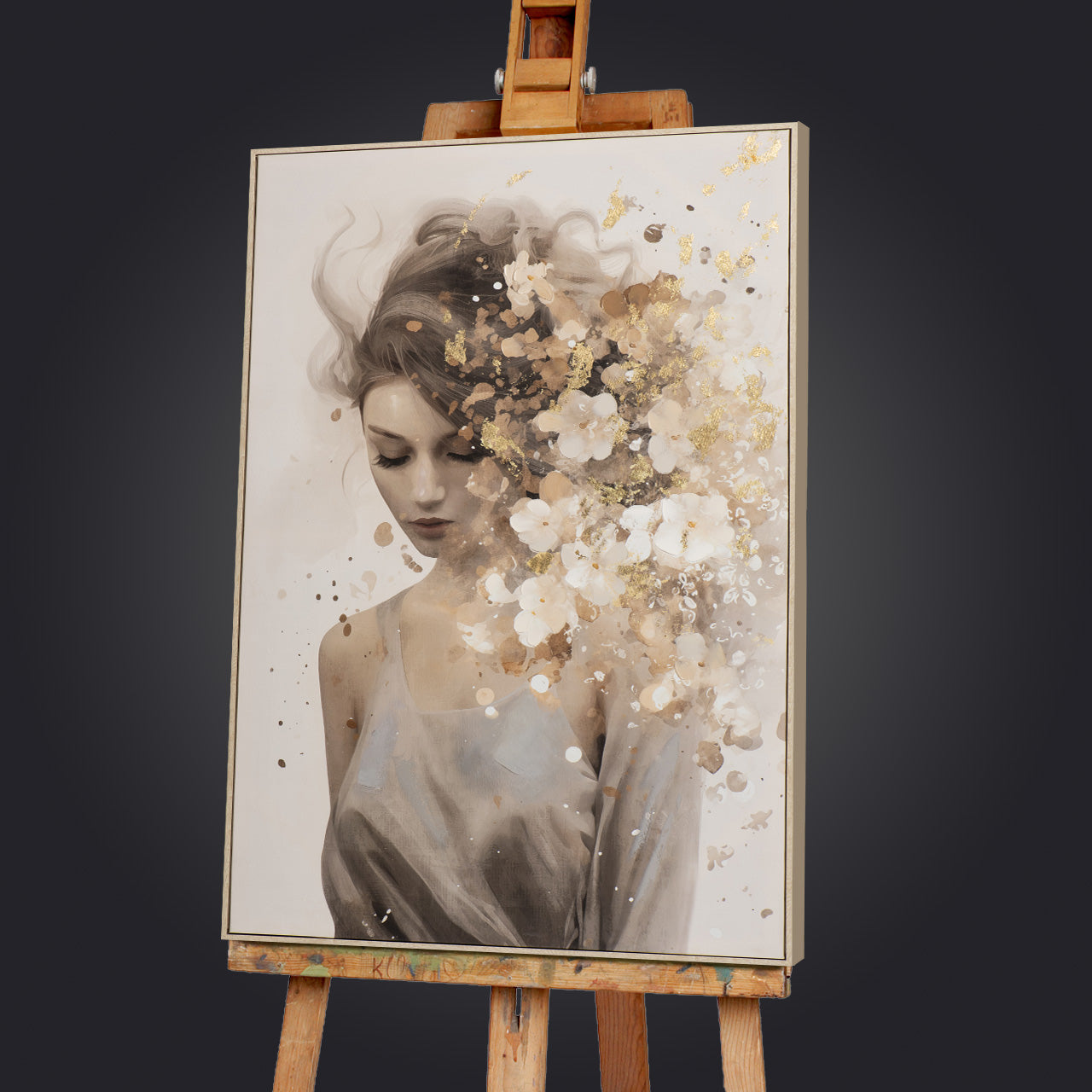 peinture Fleurs d'or dans les cheveux