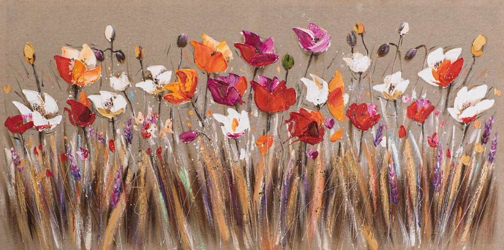 peinture d'un champ de fleurs colorées