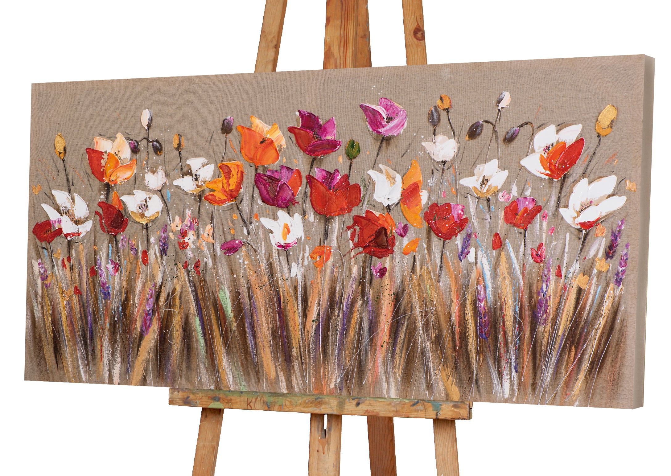 peinture d'un champ de fleurs colorées