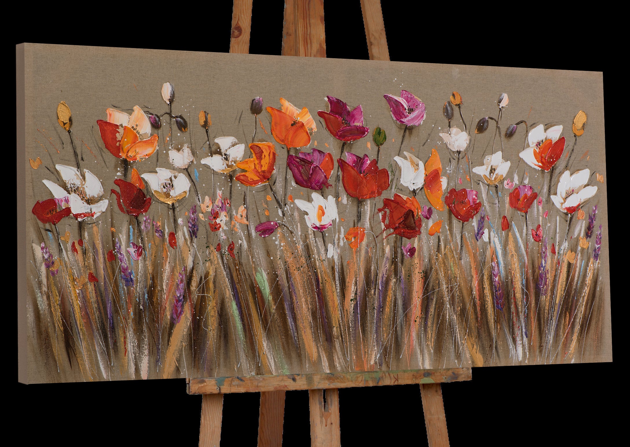 peinture d'un champ de fleurs colorées