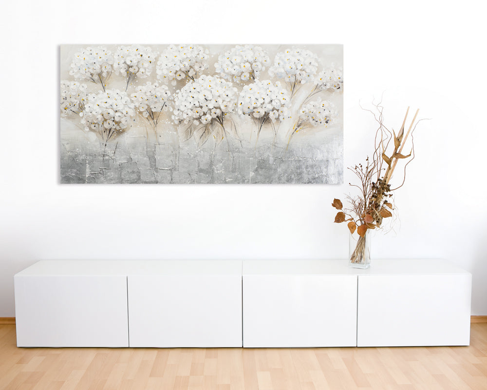 Champ de peinture avec chrysanthèmes