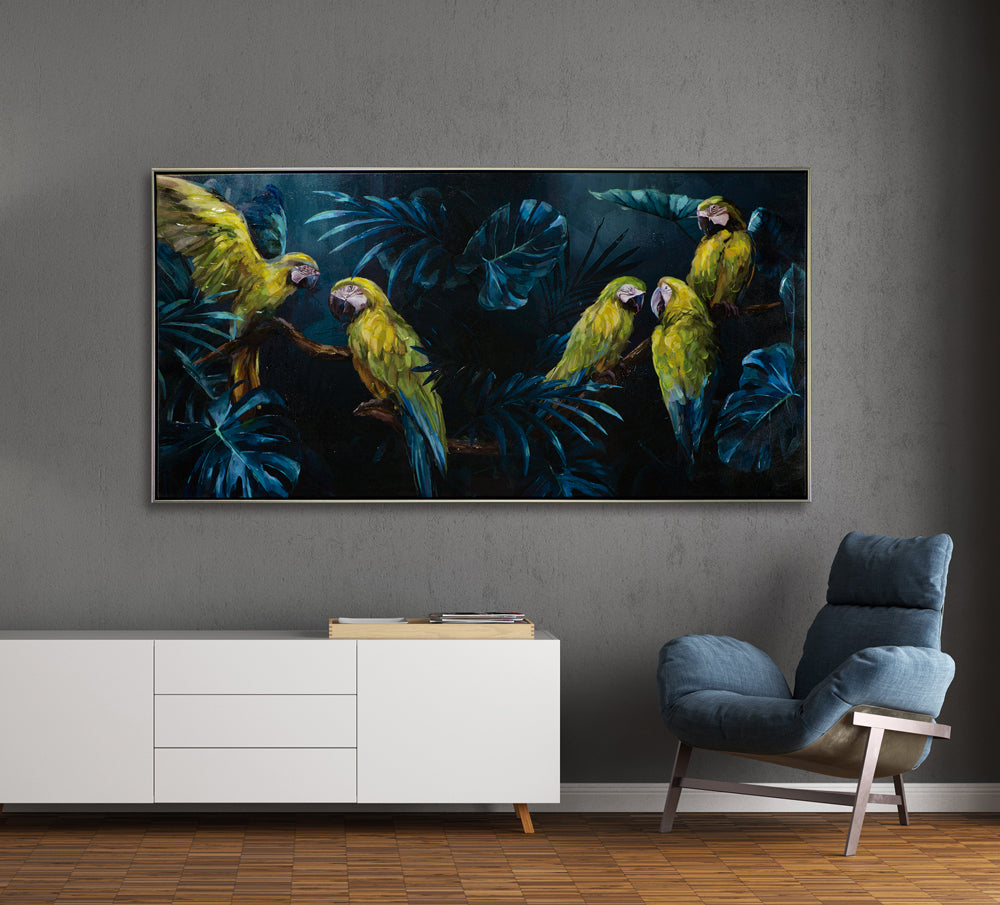 Gemälde Papageien im blauen Dschungel