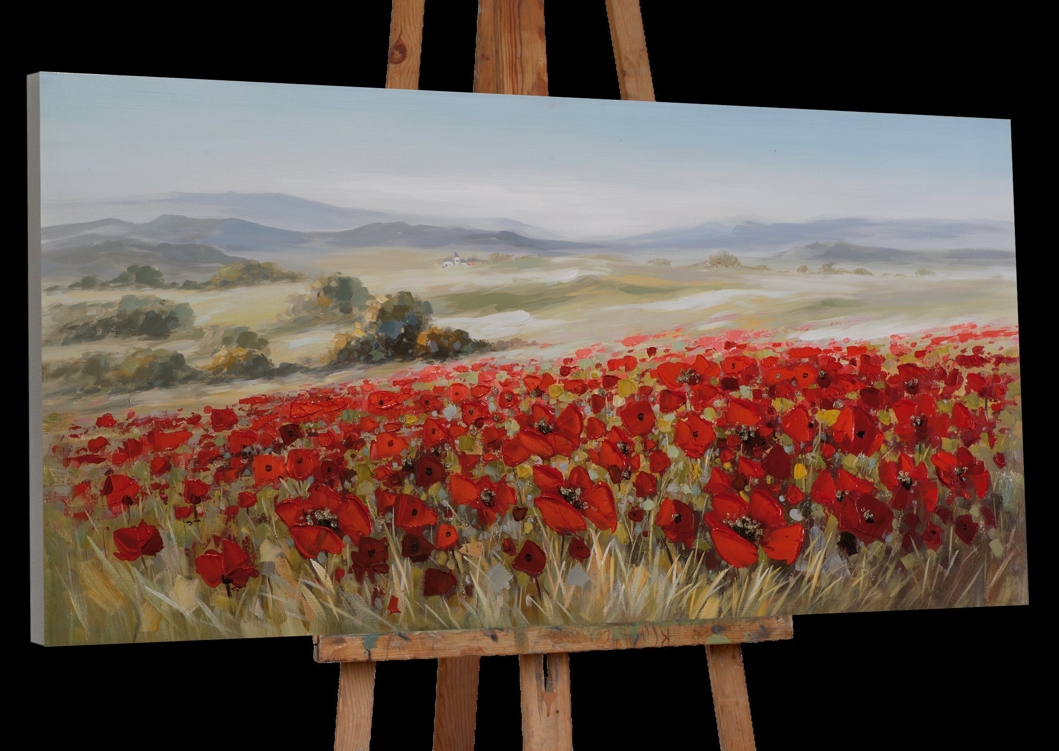 Peinture Paysage avec des coquelicots