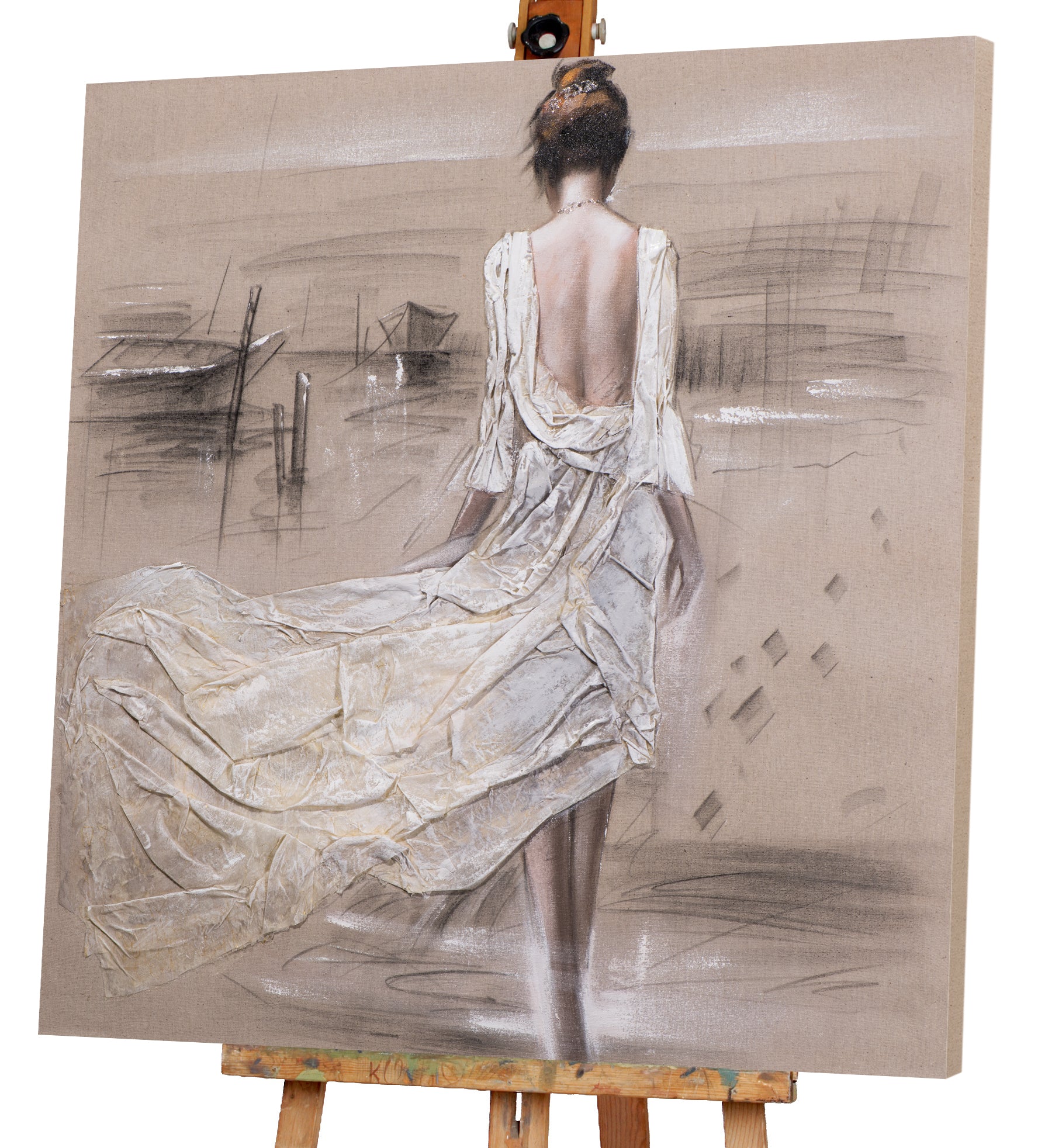 Gemälde Dame am Hafen