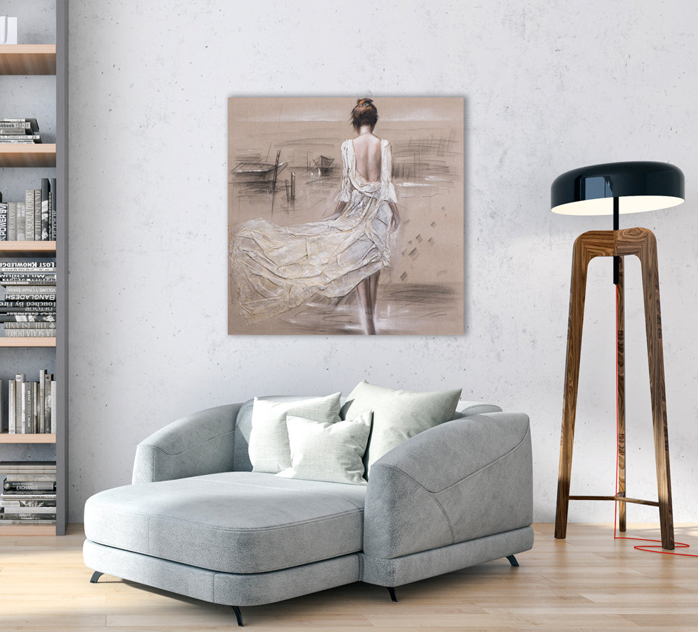 Gemälde Dame am Hafen