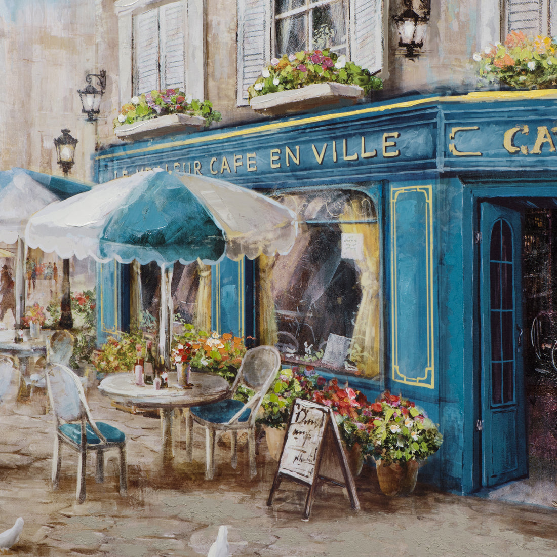 Peinture d'un café français en bleu