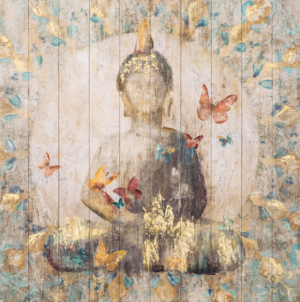 Peinture de Bouddha avec des papillons