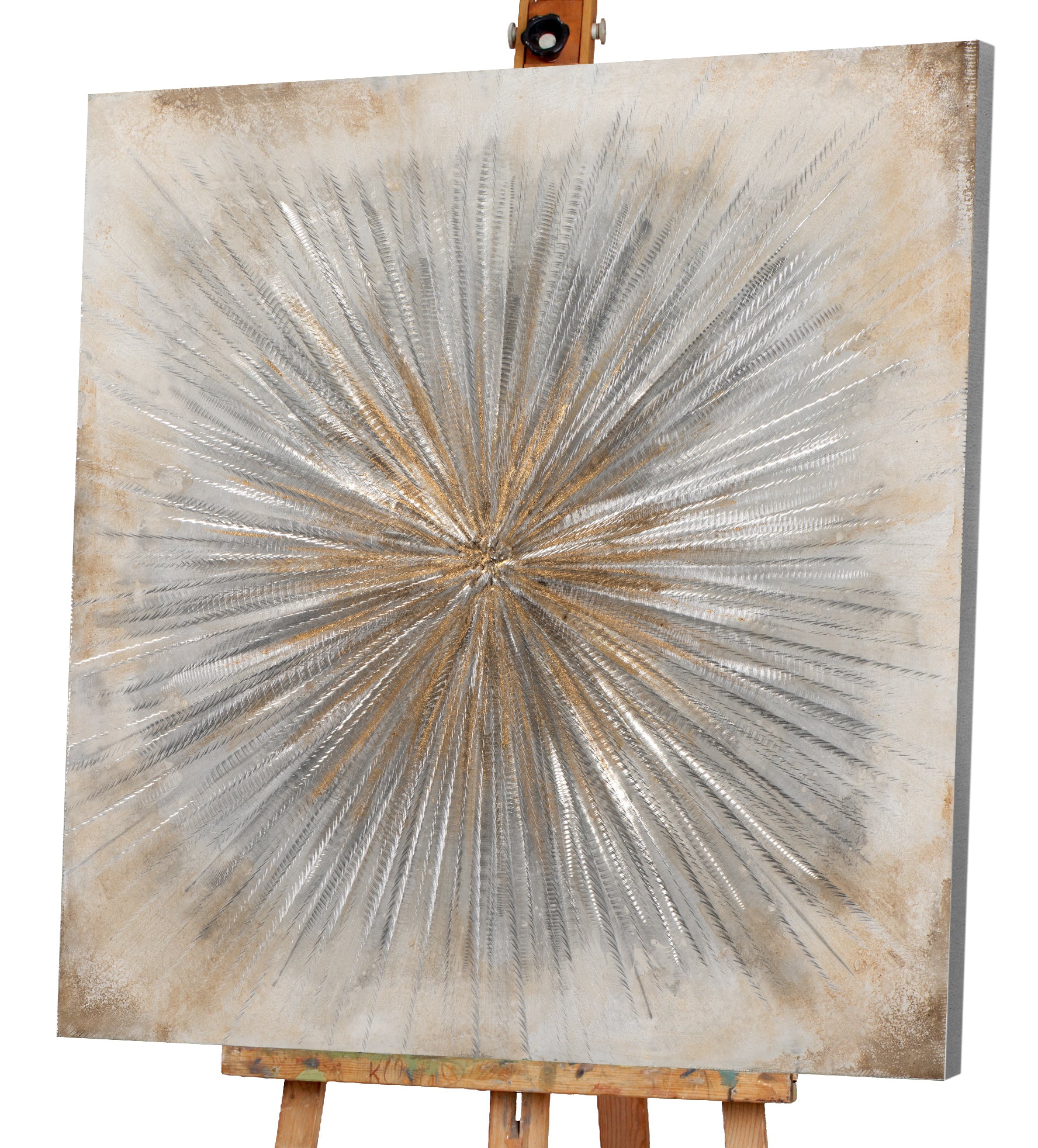 Peinture Soleil en Or et Argent