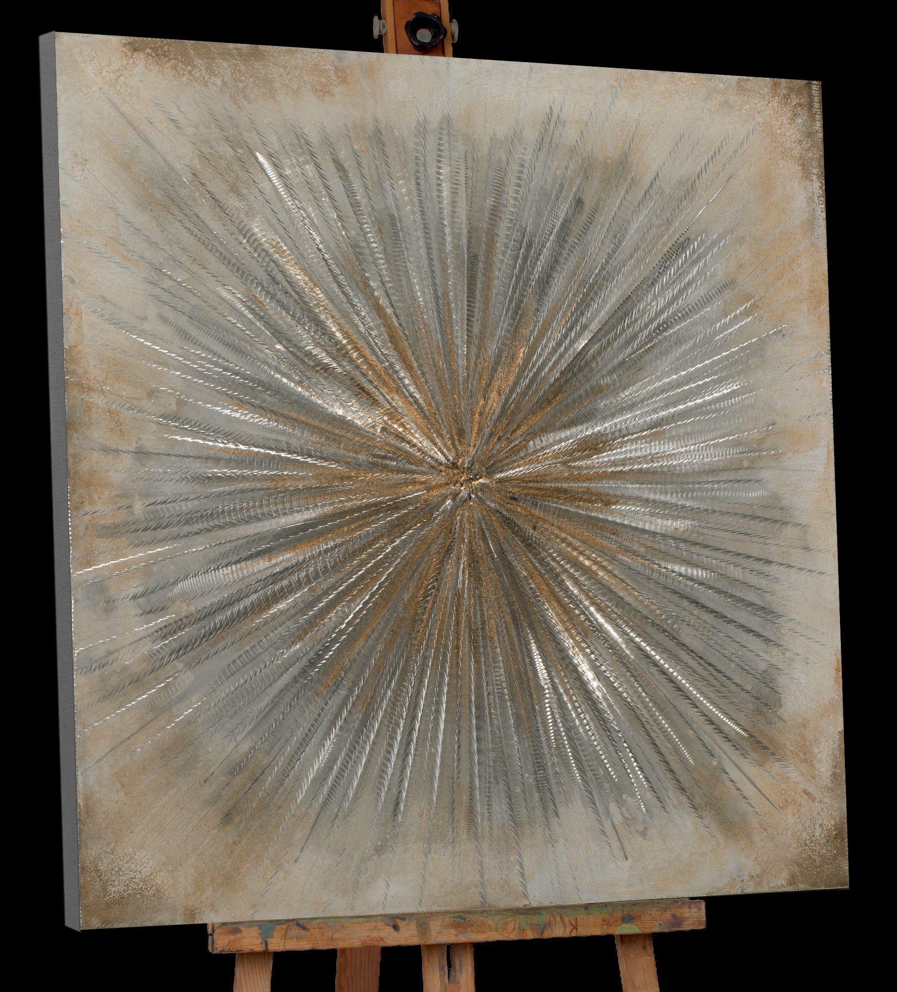 Peinture Soleil en Or et Argent