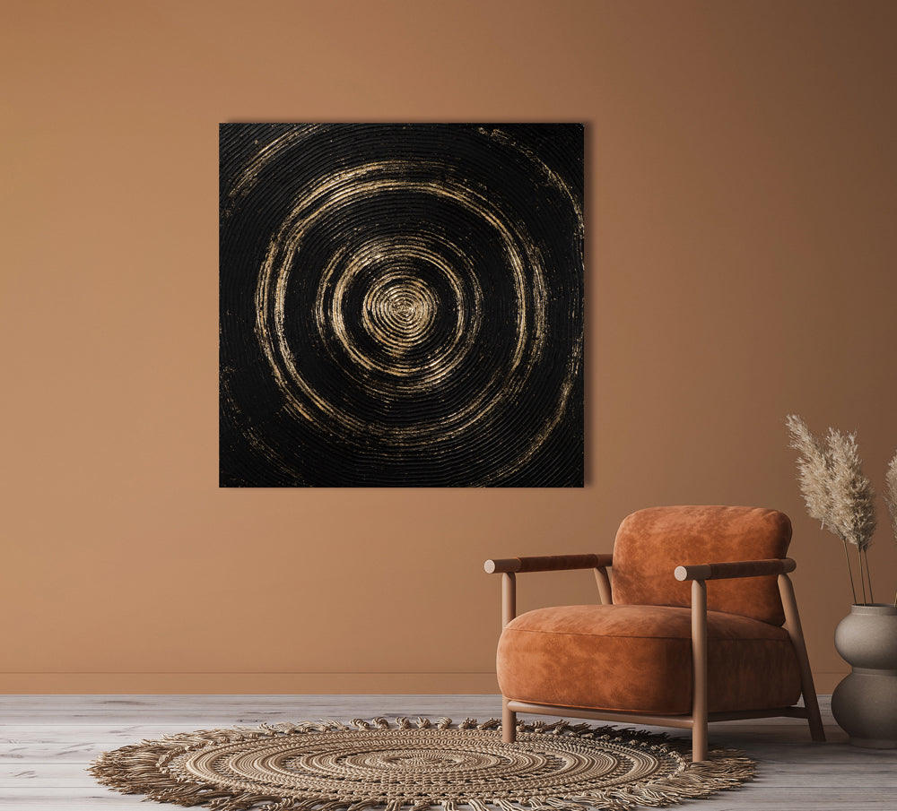 Gemälde Gemälde Elegantes Mandala in Schwarz-gold