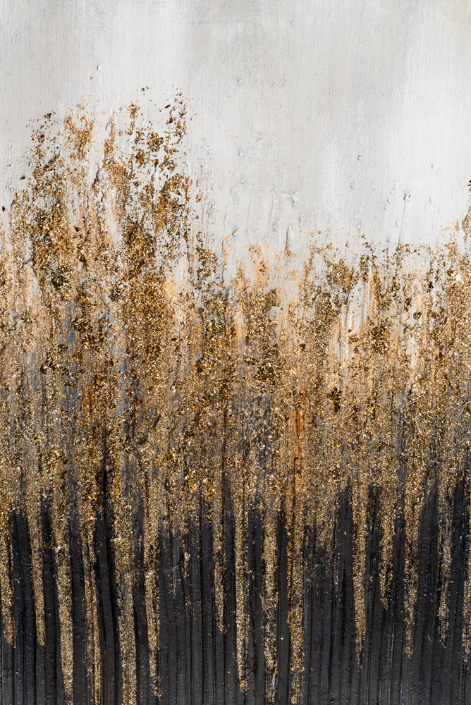 Peinture abstraite en paillettes bleues et dorées