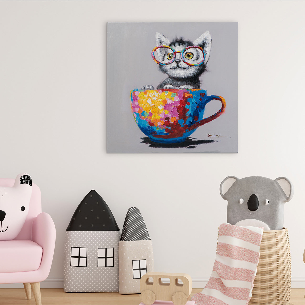 Painting Cat in Colorful Cup
