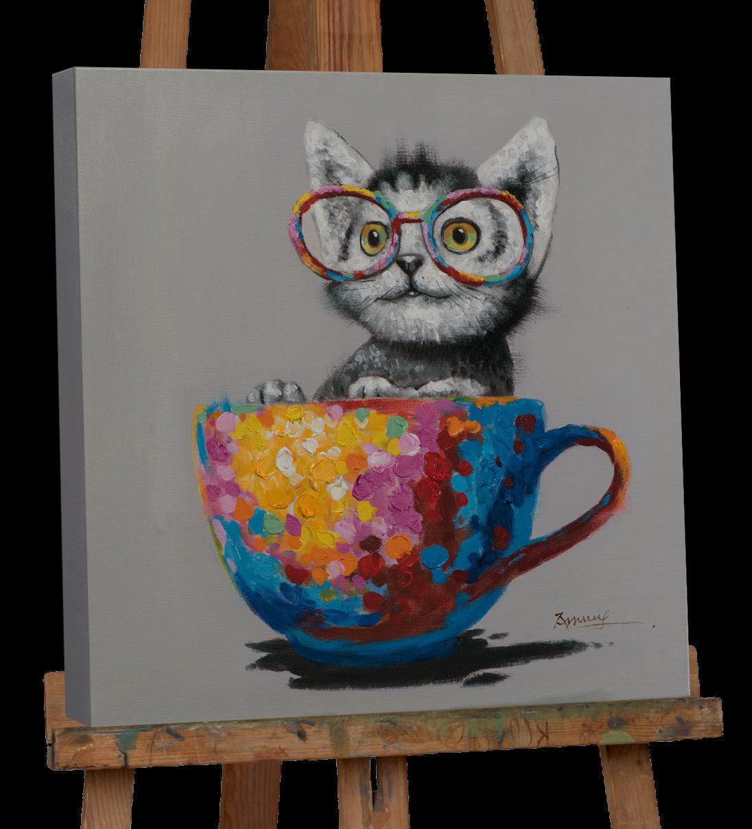 Peinture de chat dans une tasse colorée