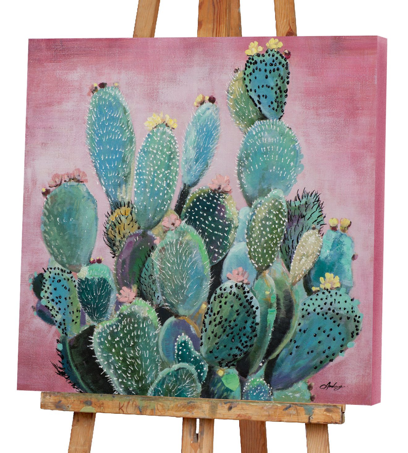 Gemälde Grüne Kakteen vor rosa Hintergrund