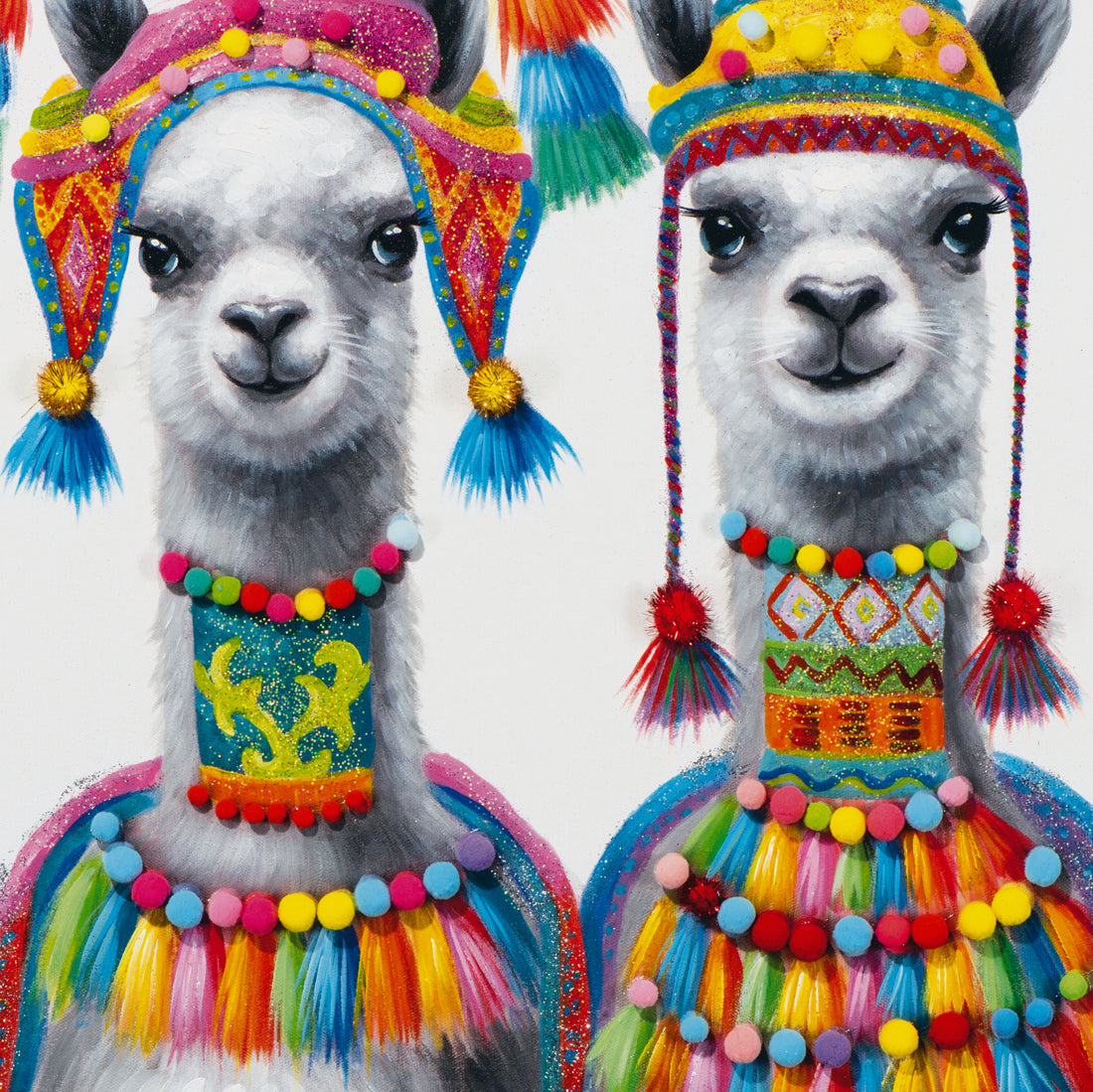 Gemälde 2 Lamas im Inka Stil