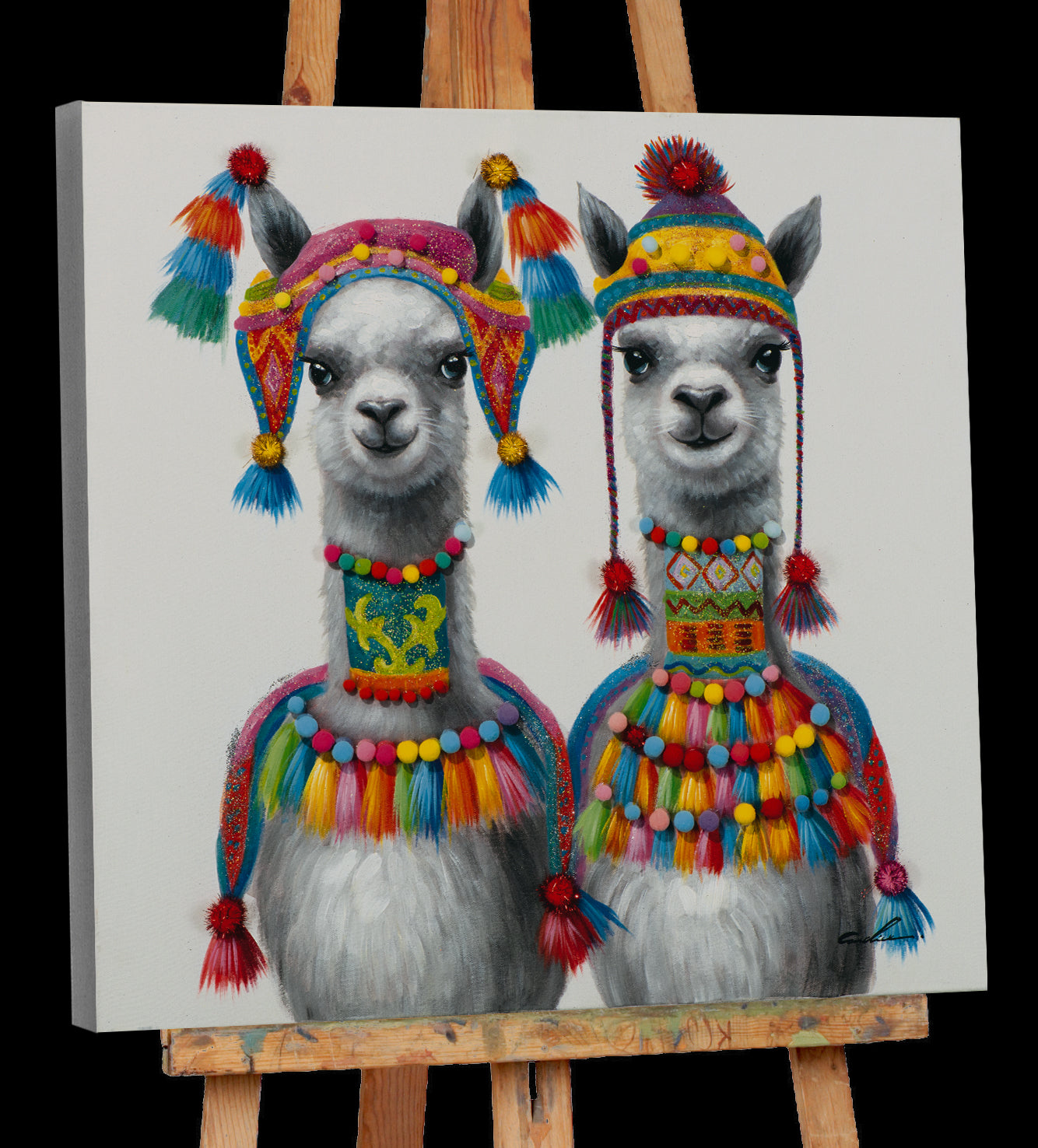Gemälde 2 Lamas im Inka Stil