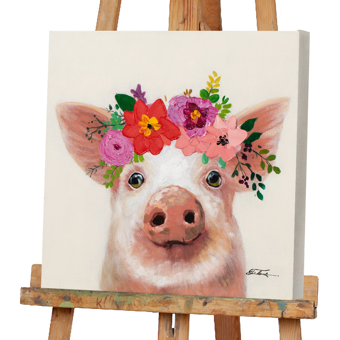 Painting Little Pig with Flowers Decoration