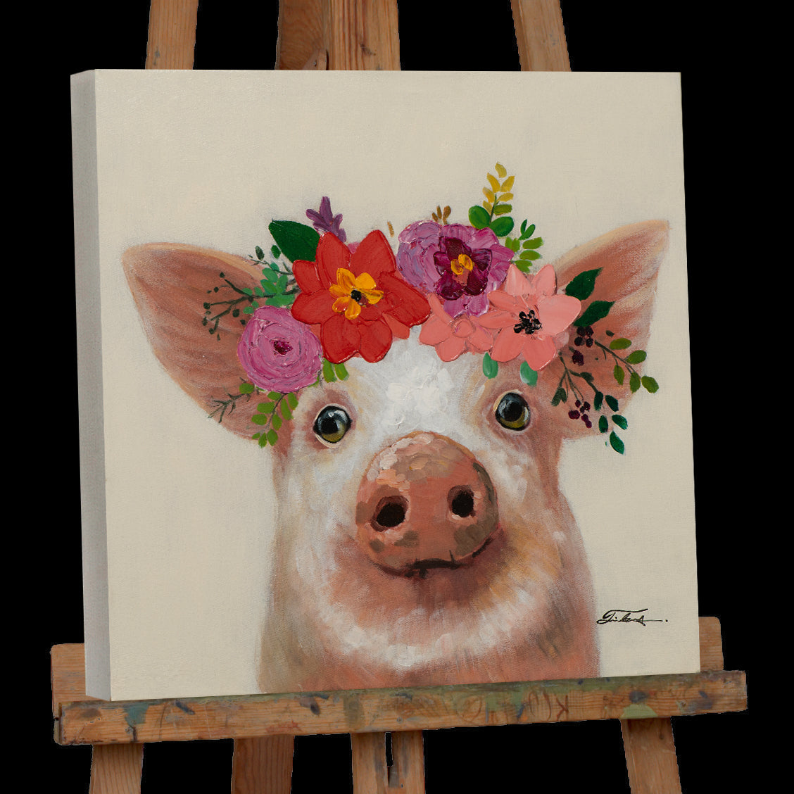 Painting Little Pig with Flowers Decoration
