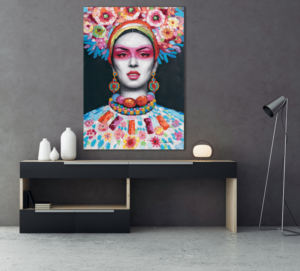 Painting Woman with Flowers Decoration