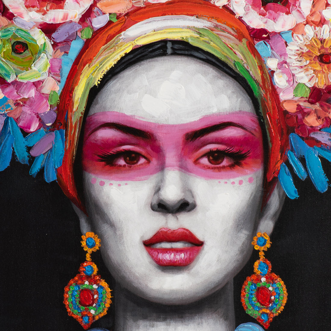 Painting Woman with Flowers Decoration