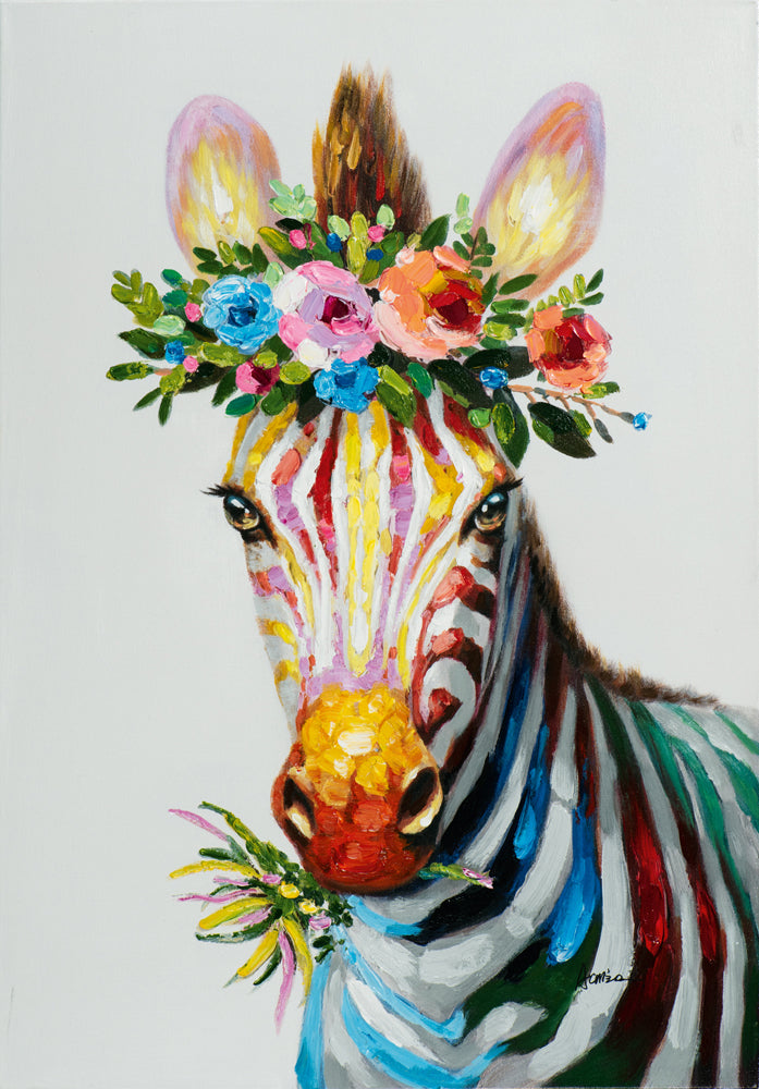Gemälde Zebra mit Blumendeko