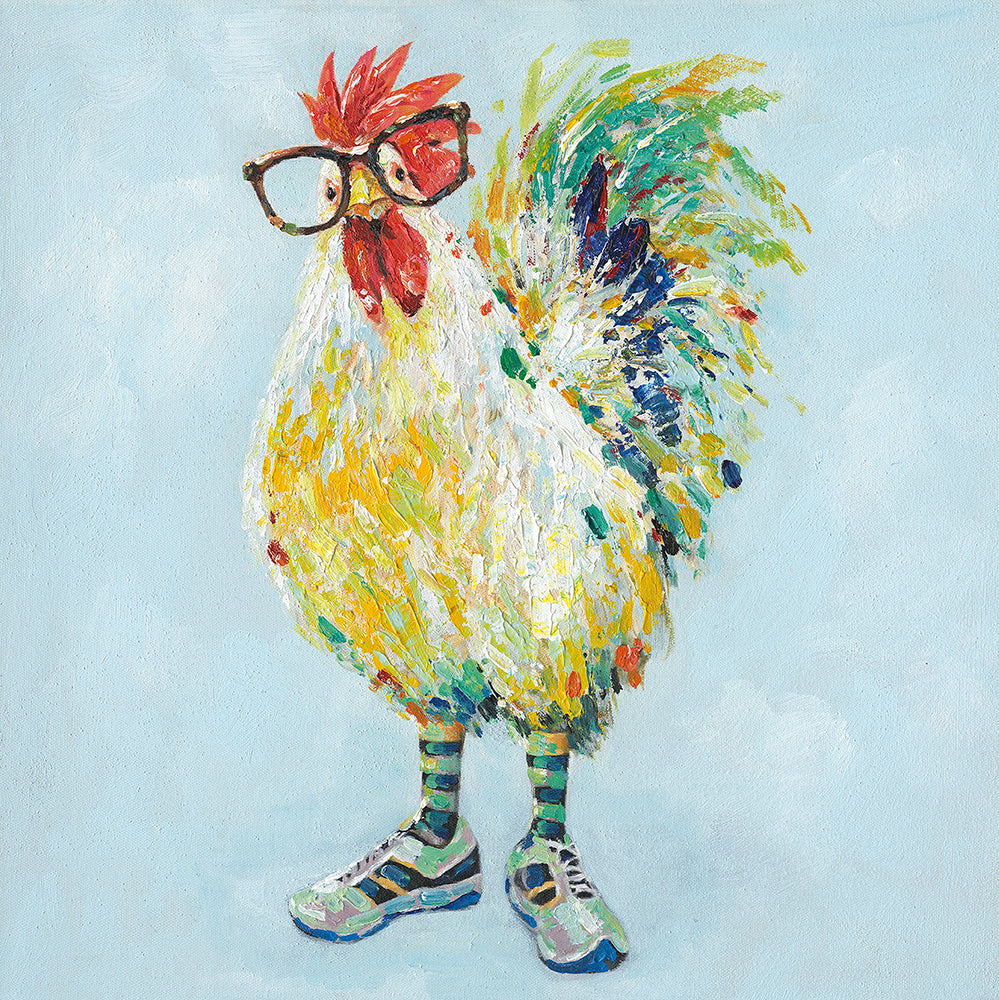 Peinture d'un coq fier avec des lunettes