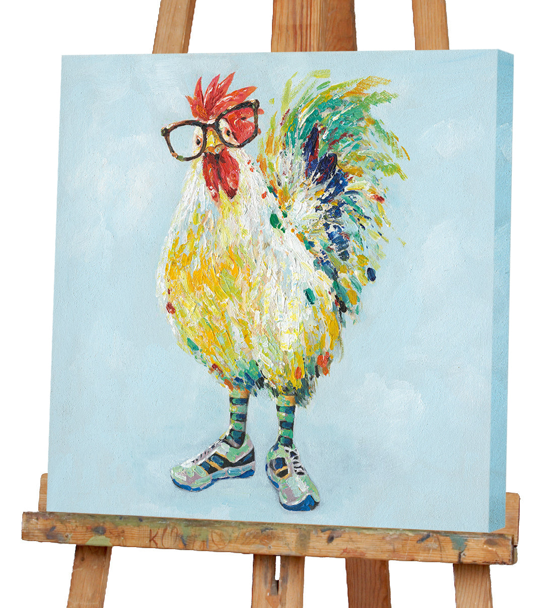 Peinture d'un coq fier avec des lunettes